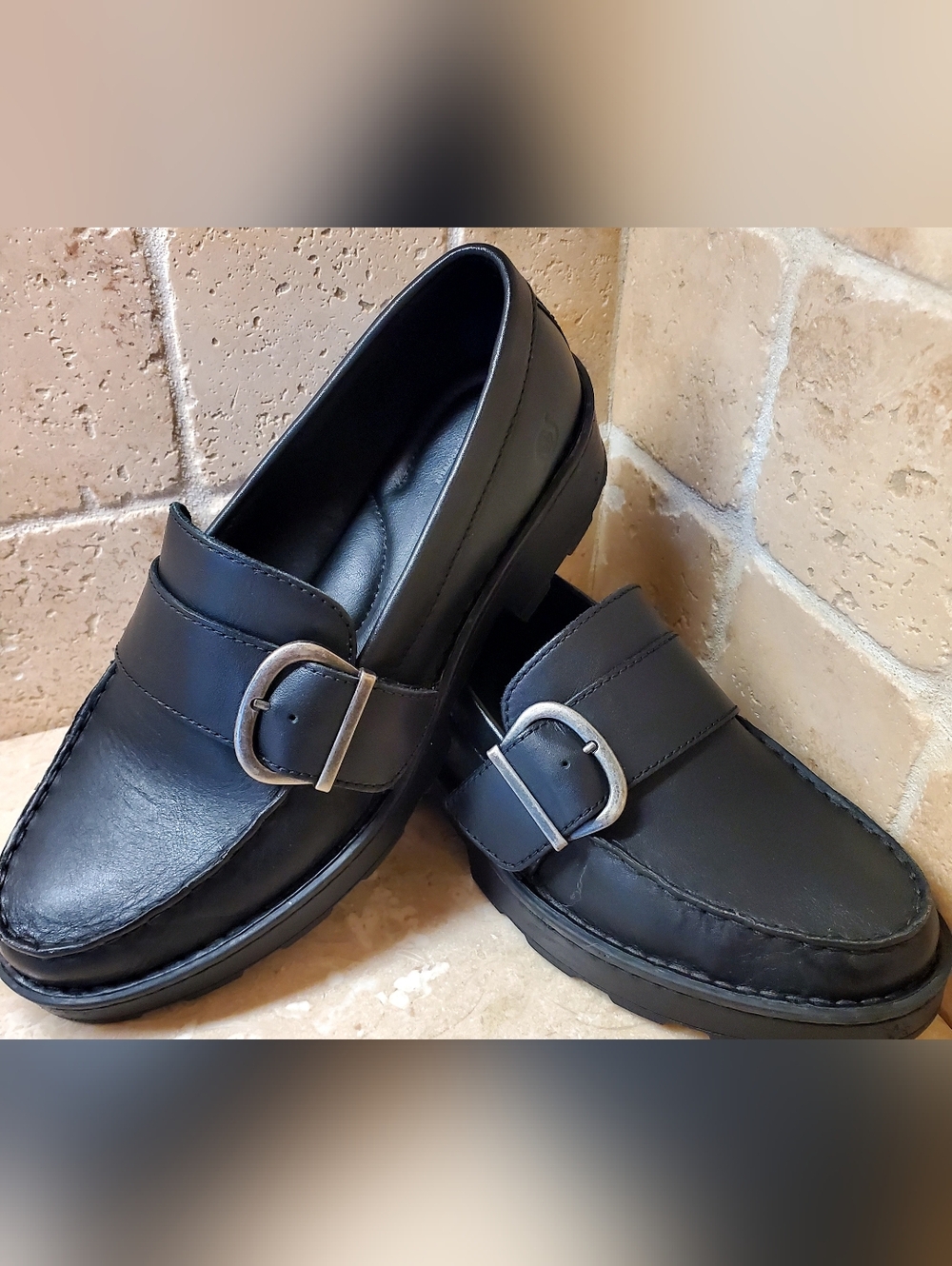 Women's Born Black Contessa Leather Buckle Penny Loafers Size 8 - Picture 11 of 11